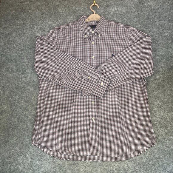 Ralph Lauren Mens XL Red Shirt Blue White Check Button Down Long Sleeve Cotton - Picture 12 of 13
